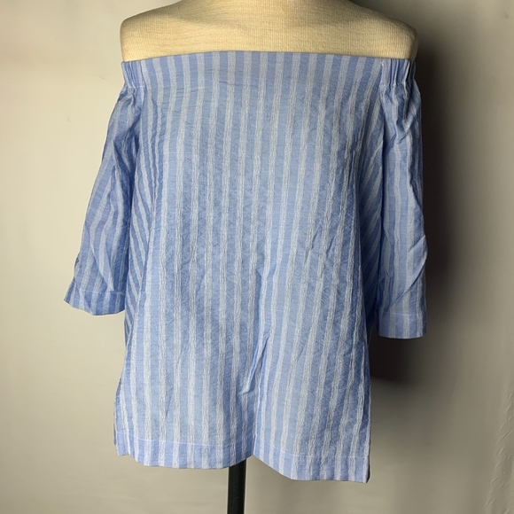Ann Taylor Tops - Ann Taylor Cold/Off Shoulder Petite Blue Blouse